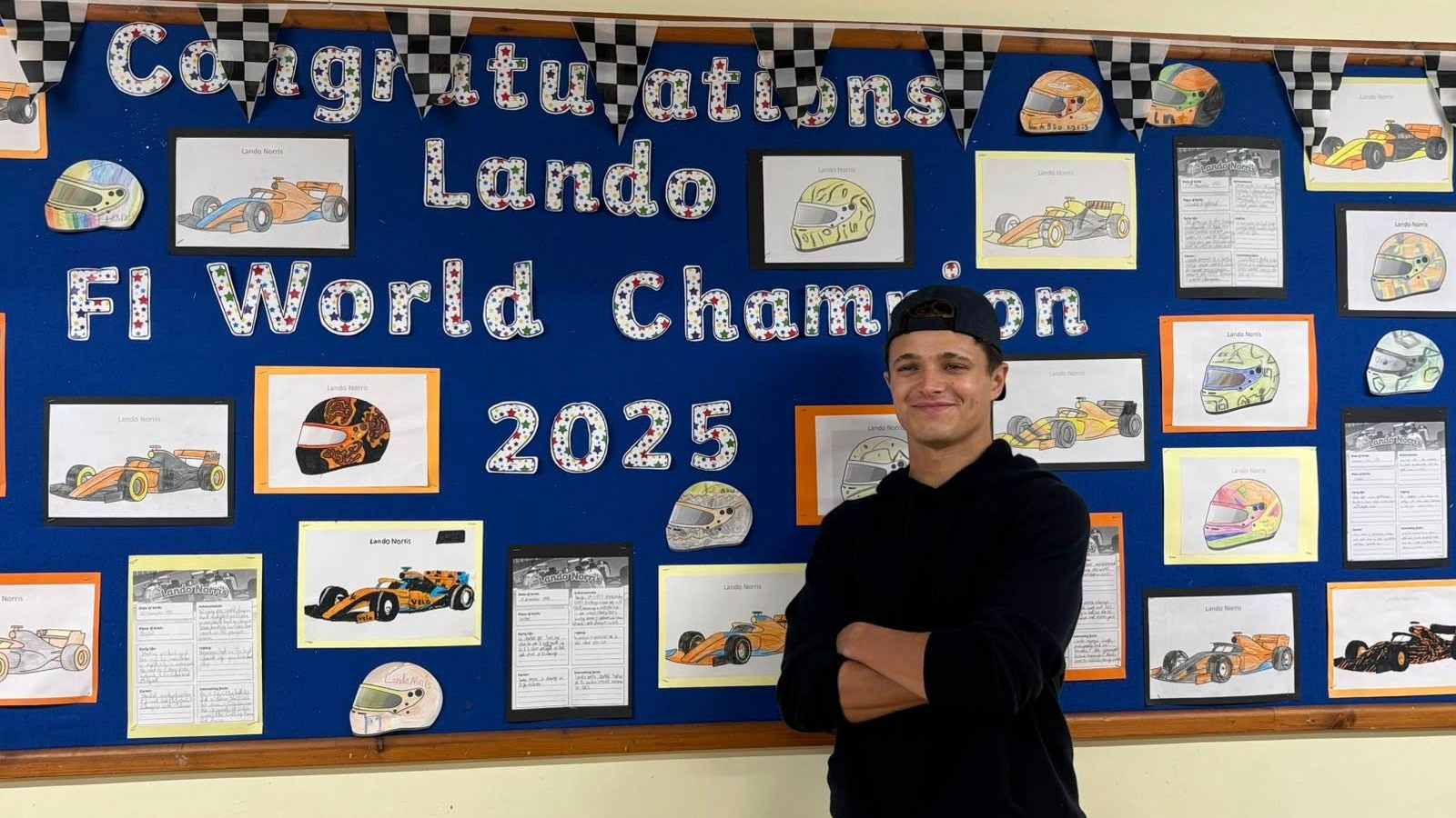 Lando Norris paid a visit to his former primary school recently. [Photo: Chew Stoke Church School.]