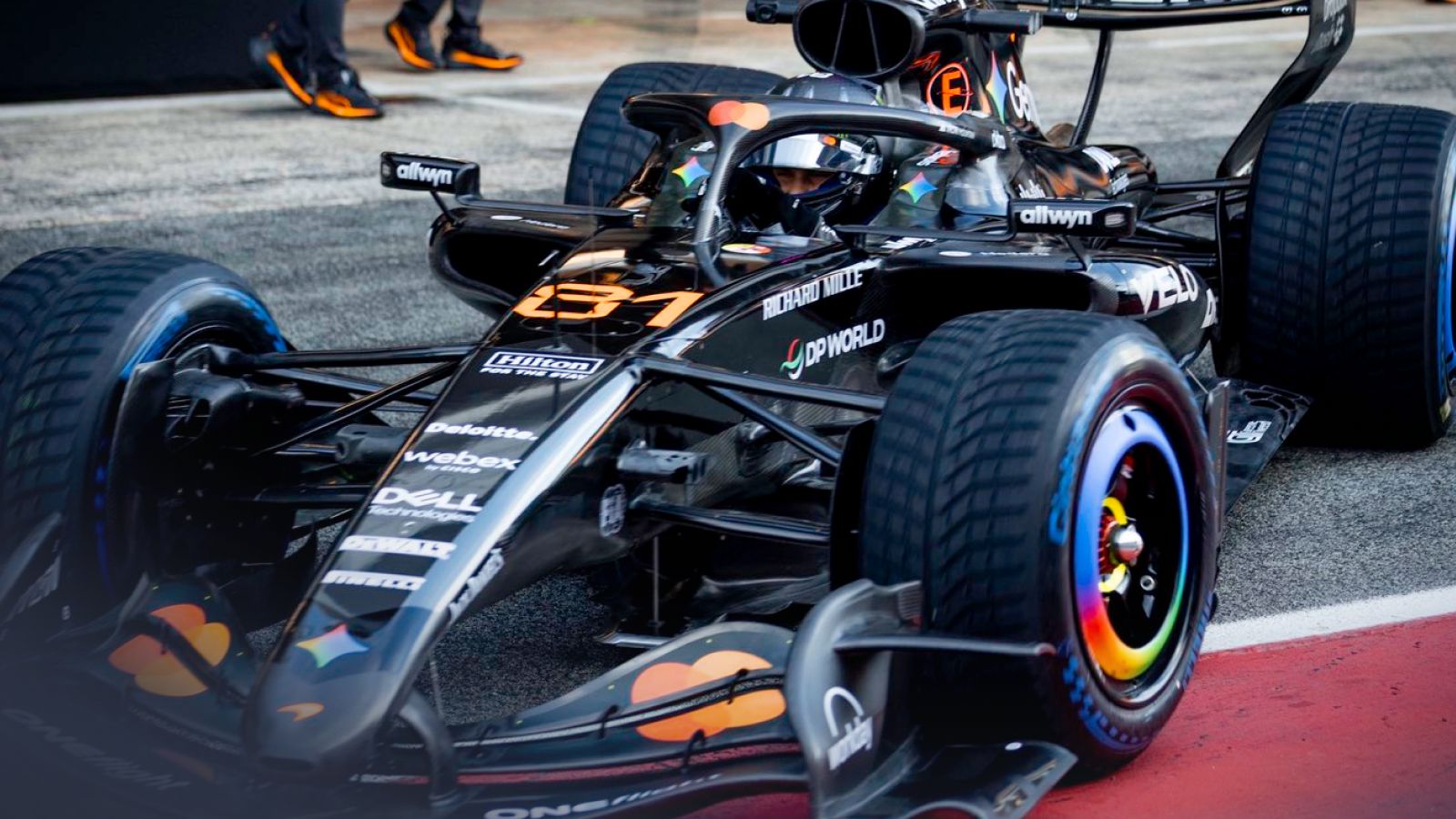 Oscar Piastri driving the McLaren MCL40 in the Barcelona shakedown