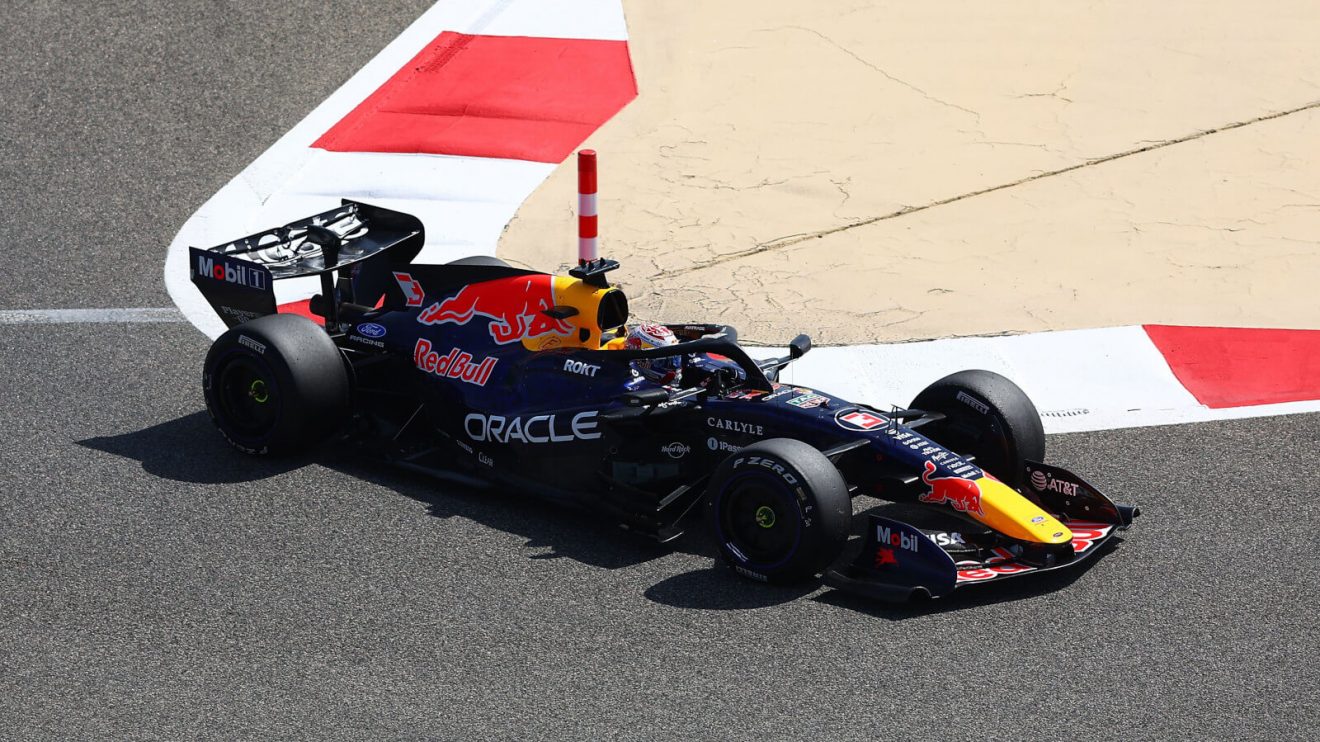 Max Verstappen behind the wheel of the Red Bull RB22