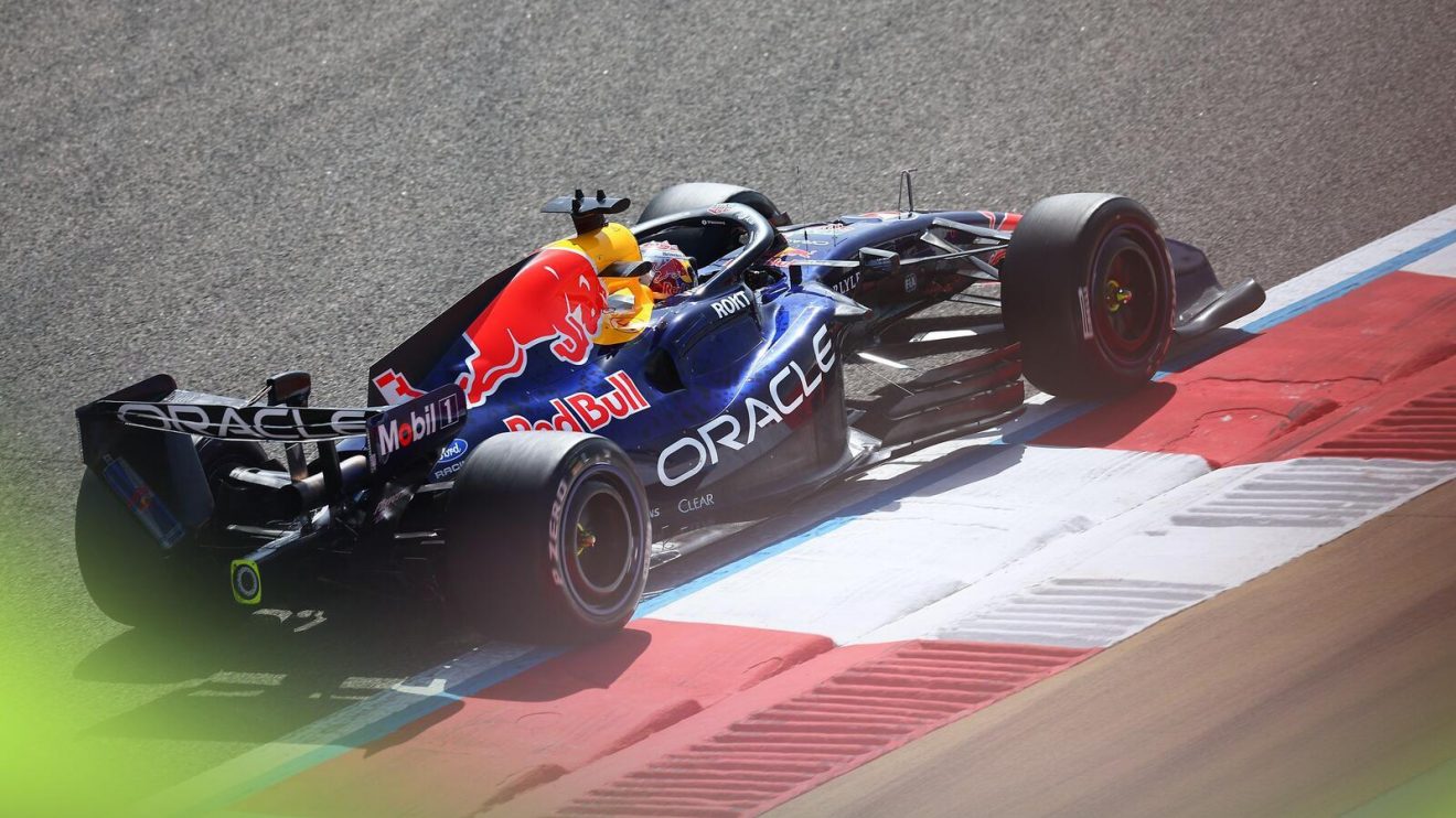 Max Verstappen on track during the opening day of pre-season testing in Bahrain.
