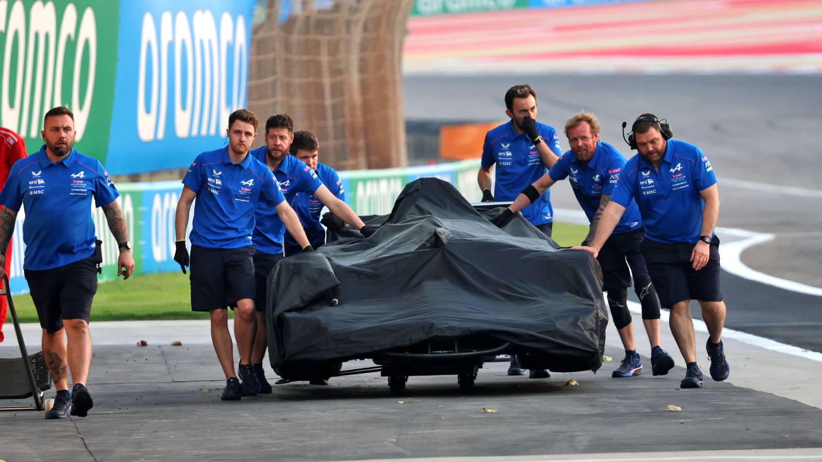 Pierre Gasly's Alpine recovered to the pit lane at Bahrain 2026 testing