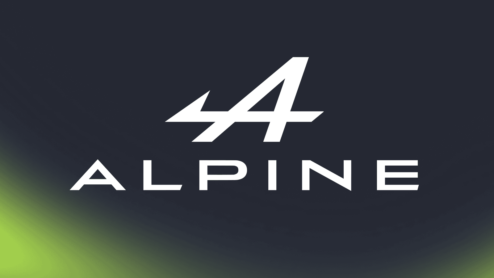 A large Alpine logo against a dark background