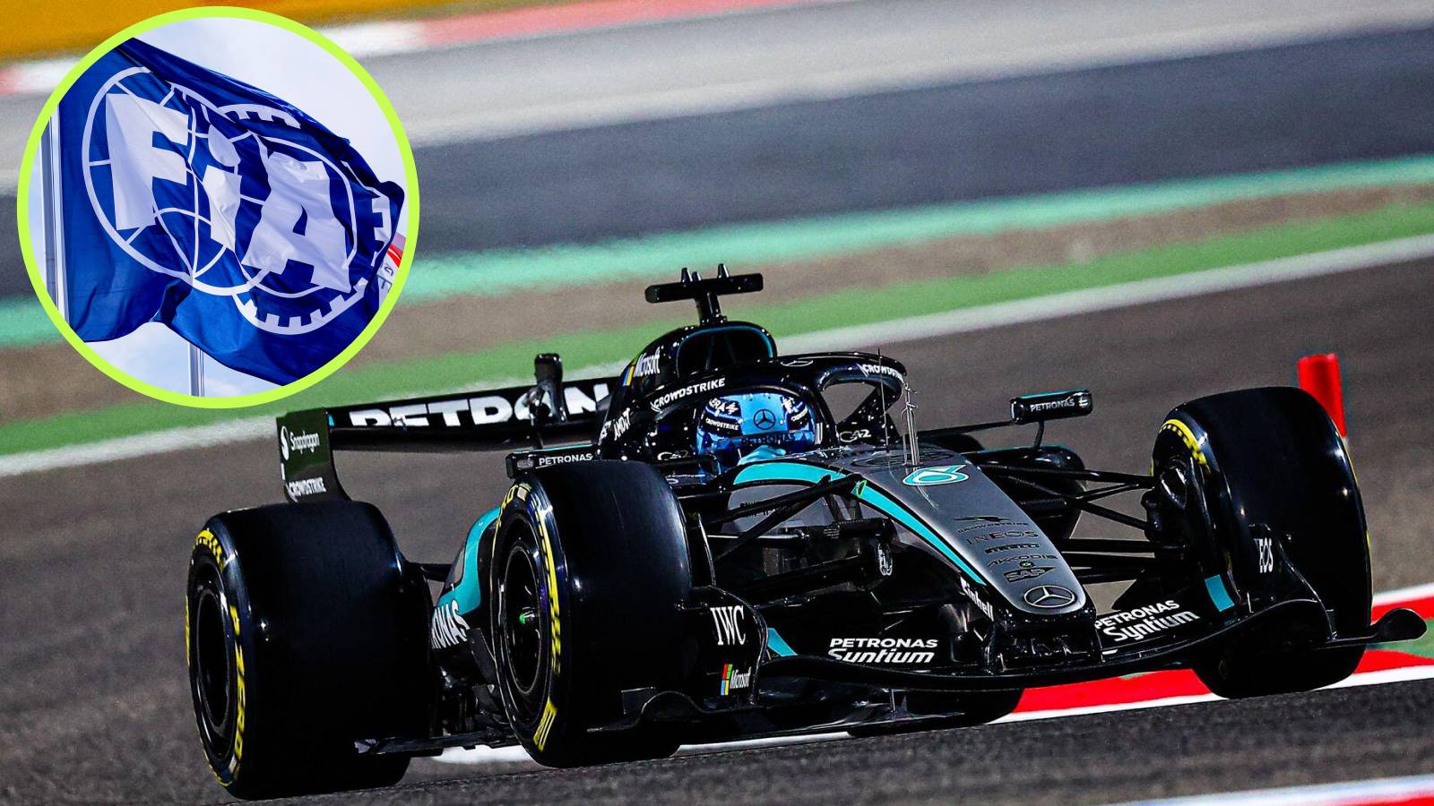 Mercedes' George Russell at Bahrain testing, 2026.