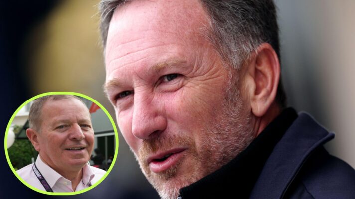 Former Red Bull team principal Christian Horner, and Martin Brundle in a bottom left circle