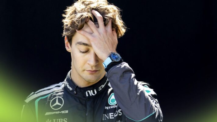 Mercedes driver George Russell runs his hand through his hair at the 2026 Australian Grand Prix