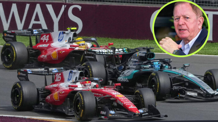 George Russell v Charles Leclerc in Melbourne, Martin Brundle in the circle