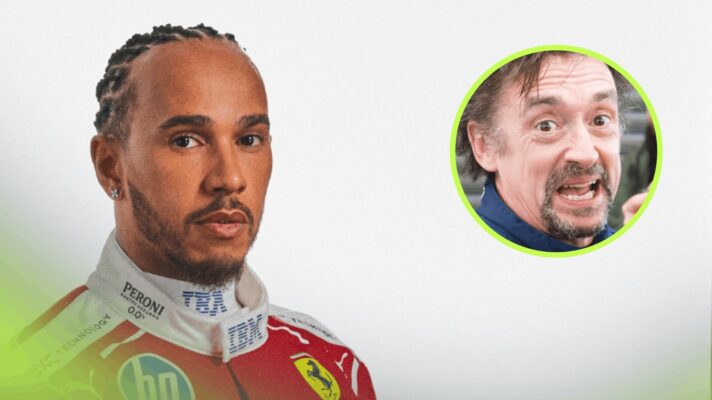 A portrait shot of Lewis Hamilton with an inset of Richard Hammond