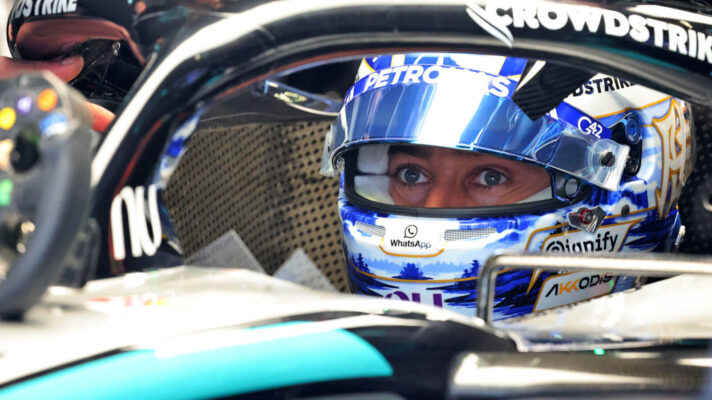 George Russell sitting in the Mercedes W17