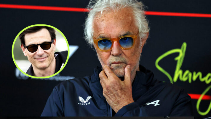Flavio Briatore in a press conference, Toto Wolff in the circle