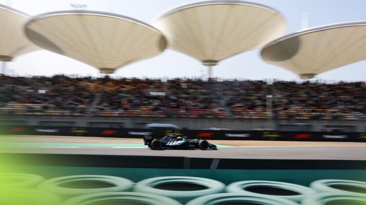 Kimi Antonelli on the back straight at the Shanghai circuit for the Chinese Grand Prix.