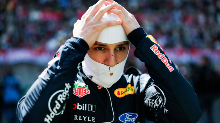 Isack Hadjar with his hands on his head