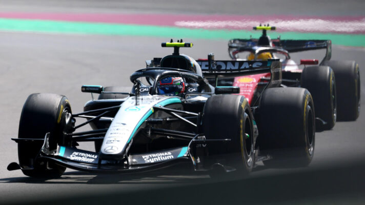 Kimi Antonelli battling Lewis Hamilton