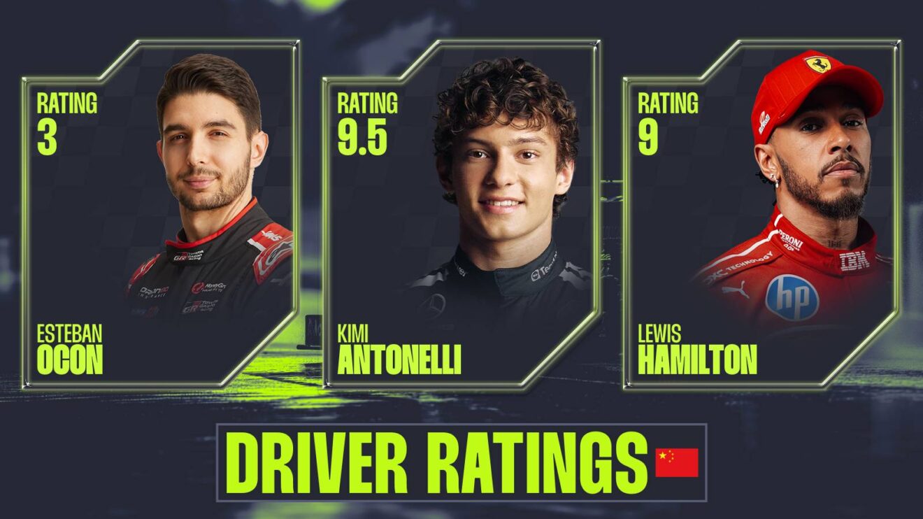 Kimi Antonelli, Esteban Ocon, and Lewis Hamilton feature in the PlanetF1.com Chinese GP driver ratings.