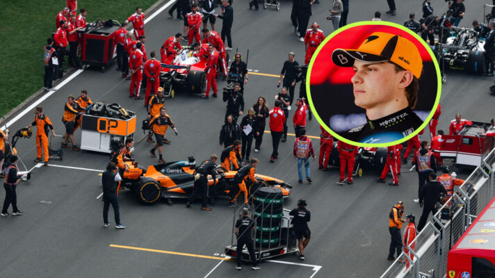 Oscar Piastri pushed from the grid, Oscar Piastri in the circle