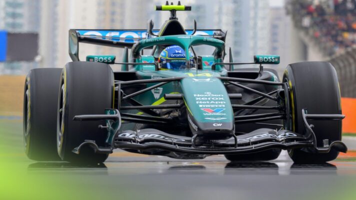 Fernando Alonso driving the Aston Martin AMR26 at the 2026 Chinese Grand Prix
