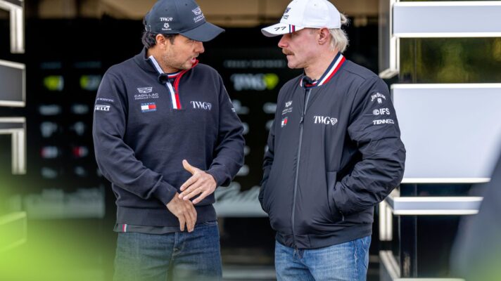 Cadillac teammates Sergio Perez and Valtteri Bottas pictured at the 2026 Chinese Grand Prix