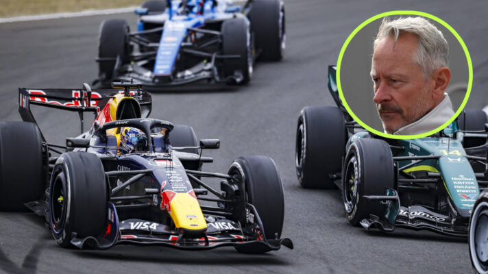 Max Verstappen fighting towards the back, Jonathan Wheatley in the circle