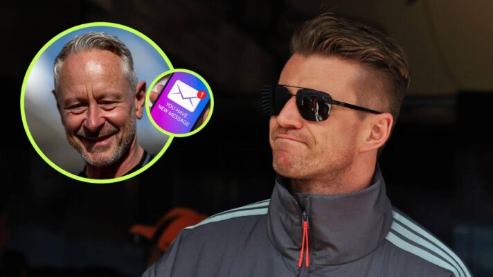 Audi's Nico Hulkenberg and Jonathan Wheatley, pictured in 2026.