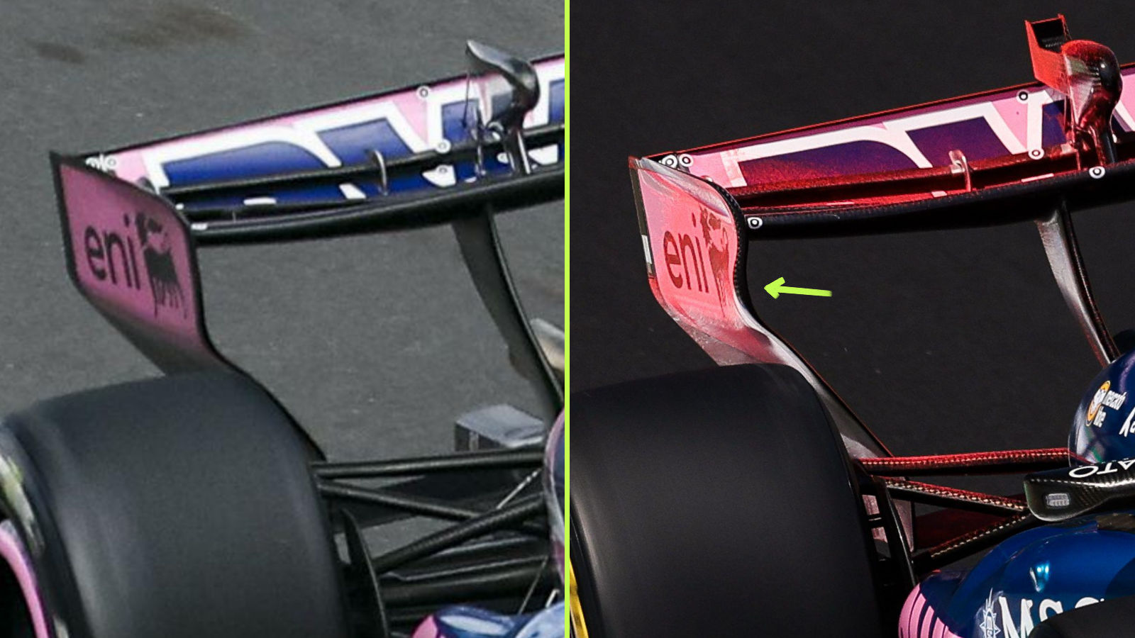 Alpine A526 rear wing endplate comparison