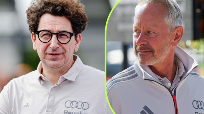On the left, Audi F1 head Mattia Binotto, and on the right, former Audi team principal Jonathan Wheatley