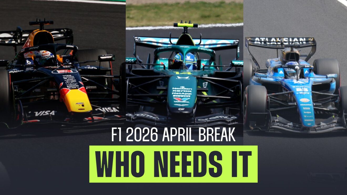 Left, Max Verstappen, Red Bull, centre, Fernando Alonso, Aston Martin, and right, Alex Albon, Williams, at the 2026 Japanese Grand Prix