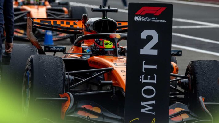 Oscar Piastri stops behind the P2 board at Suzuka.