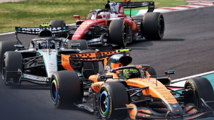 Lando Norris, McLaren, ahead of Kimi Antonelli, Mercedes, and Lewis Hamilton, Ferrari, at the 2026 Japanese Grand Prix