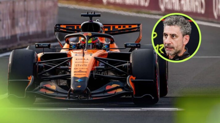 McLaren driver Oscar Piastri with team principal Andrea Stella inset.