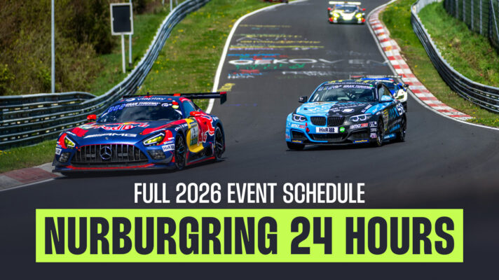 The Team Verstappen Mercedes leads a BMW on track at the Nurburgring Nordschleife.