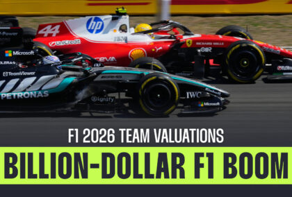 Lewis Hamilton and George Russell race side-by-side.