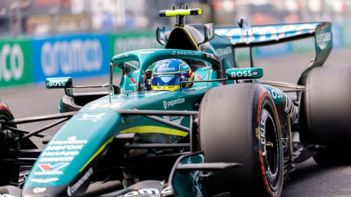 Fernando Alonso in the Aston Martin