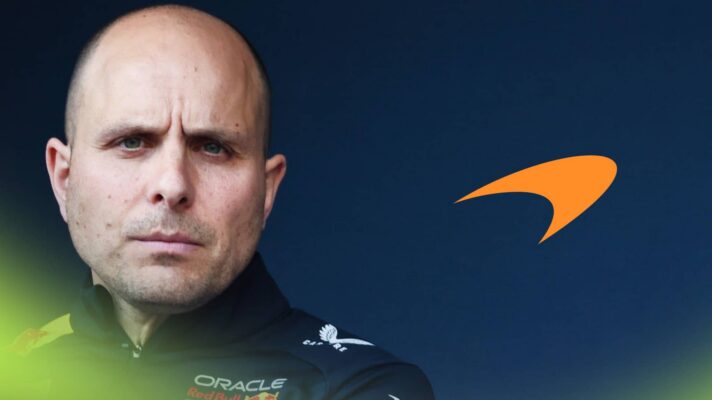 GianPiero Lambiase with an orange McLaren logo alongside him