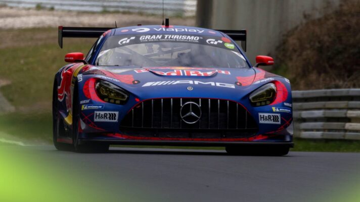 Max Verstappen drives a Mercedes-AMG GT3 at the Nurburgring.