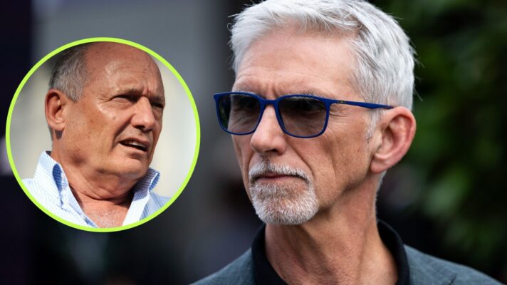Damon Hill pictured at the 2026 Australian Grand Prix, as Ron Dennis appears in a circle on the left