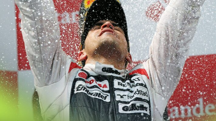 Pastor Maldonado, Williams, celebrates winning the 2012 Spanish Grand Prix