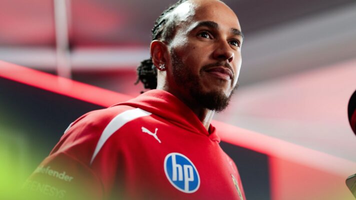 Ferrari driver Lewis Hamilton speaks to the media at the 2026 Japanese Grand Prix