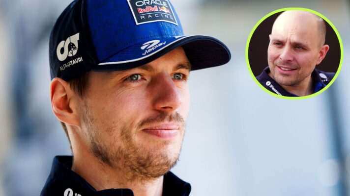 Max Verstappen, Red Bull. pictured at the 2026 Japanese Grand Prix, as GianPiero Lambiase appears in a top right circle