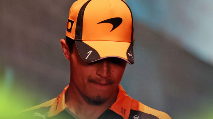 McLaren driver Lando Norris, head down, at the 2026 Miami Grand Prix