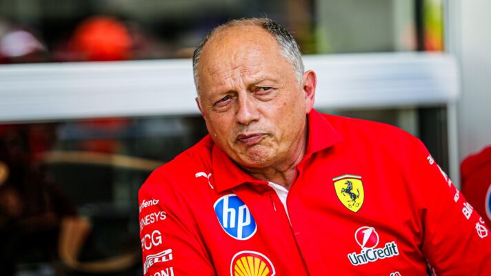 Ferrari team principal Fred Vasseur starring at the camera