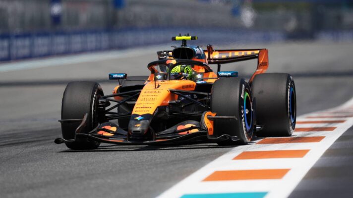 McLaren's Lando Norris on track at the 2026 Miami Grand Prix.