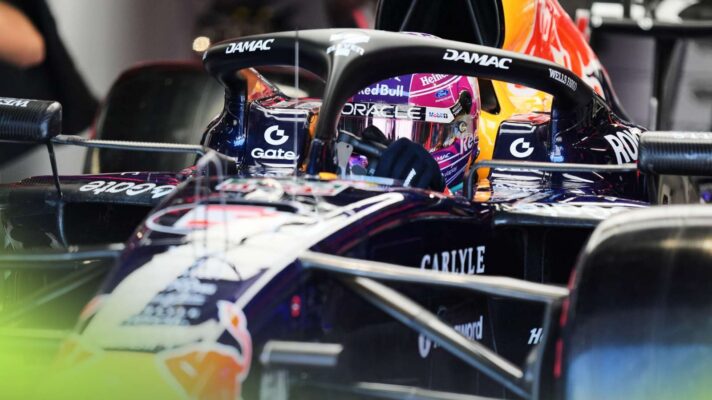 Max Verstappen in his Red Bull cockpit during Miami GP qualifying.