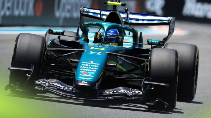 Fernando Alonso driving the Aston Martin AMR26 at the 2026 Miami Grand Prix