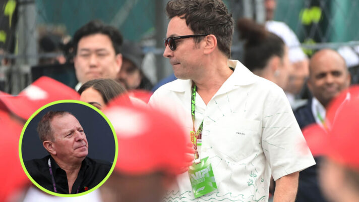 Jimmy Fallon on the grid, Martin Brundle in the circle