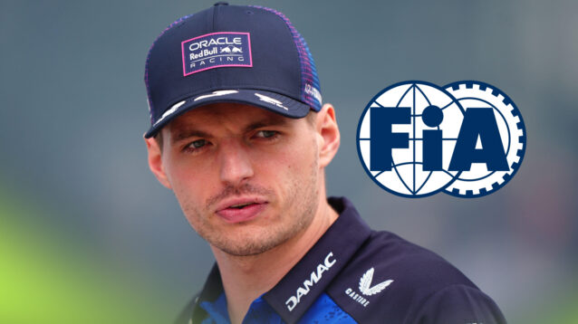Max Verstappen and the FIA logo