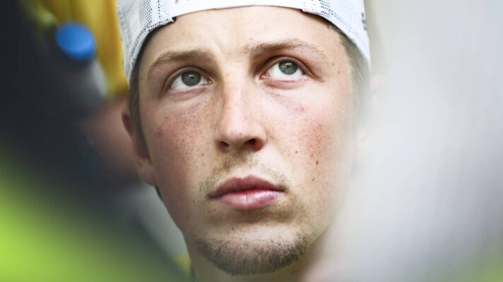 A close-up shot of Liam Lawson with his cap on back to front
