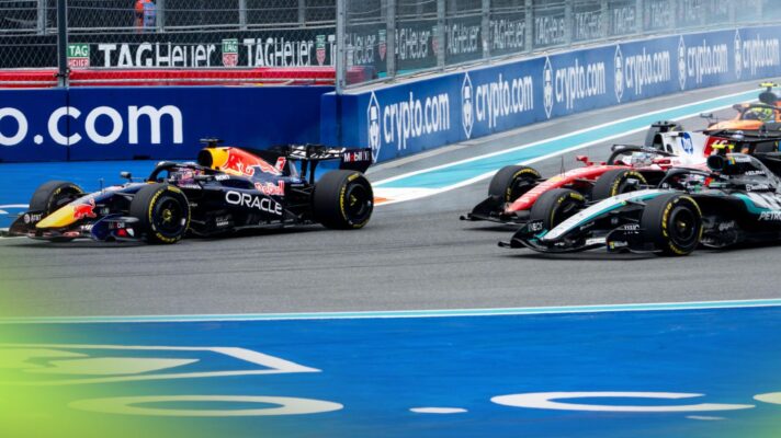 Max Verstappen in battle at the 2026 Miami Grand Prix