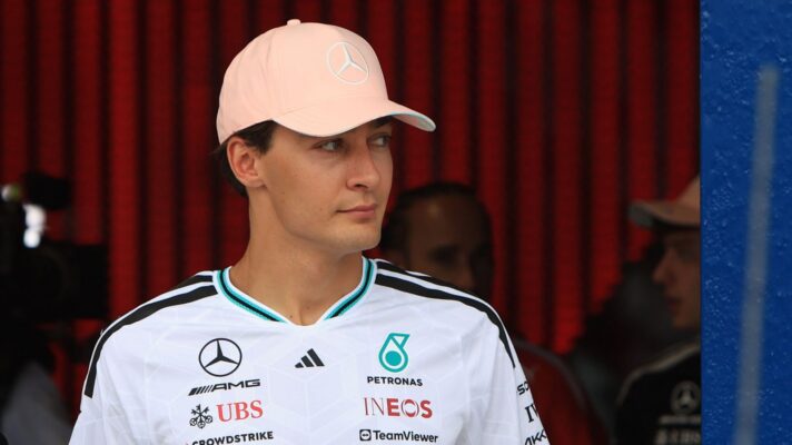 Mercedes driver George Russell in the paddock in Miami.