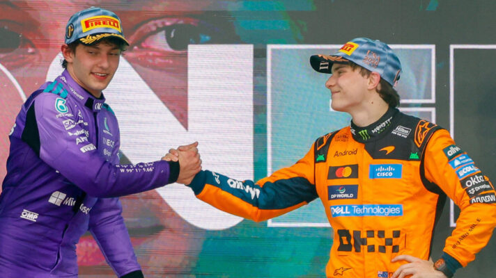 Kimi Antonelli shakes Oscar Piastri's hand