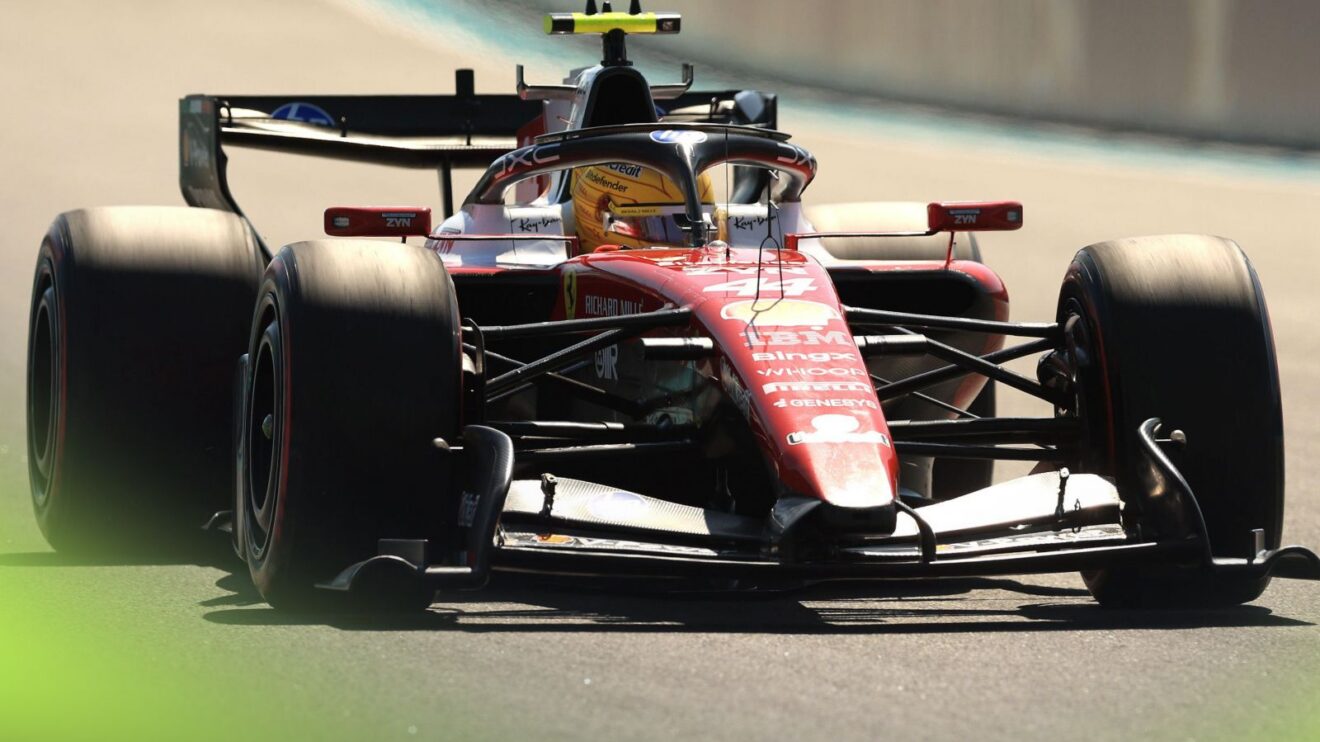Lewis Hamilton at the wheel of the Ferrari SF-26 at the 2026 Miami Grand Prix