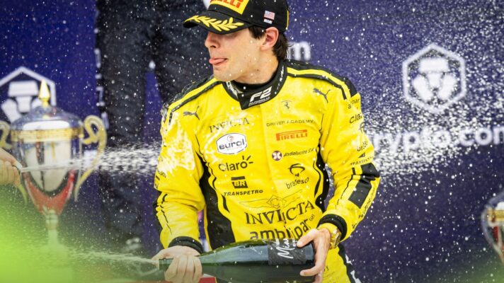 Rafael Câmara, Invicta Racing, and Ferrari Driver Academy member, celebrates his 2026 Miami podium